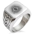 thumbnail image 1 of Stainless Steel All Seeing Eye of Providence Geometric Pattern Biker Style Polished Ring, 1 of 1
