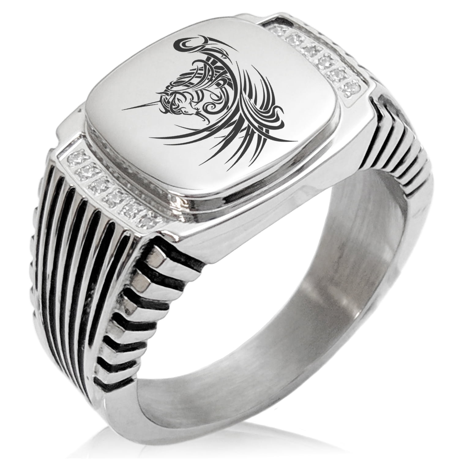Tioneer Stainless Steel Almighty Alicorn CZ Ribbed Needle Stripe ...