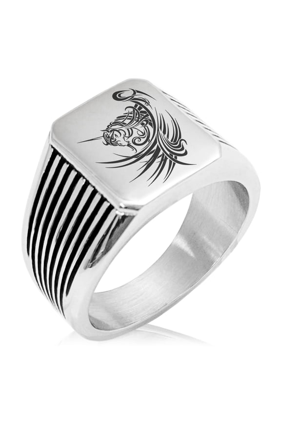 Stainless Steel Almighty Alicorn Needle Stripe Pattern Biker Style Polished Ring