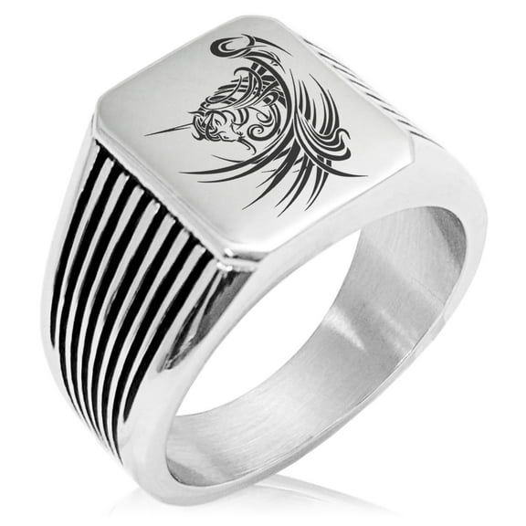 Tioneer Stainless Steel Almighty Alicorn Needle Stripe Pattern Biker Style Polished Ring