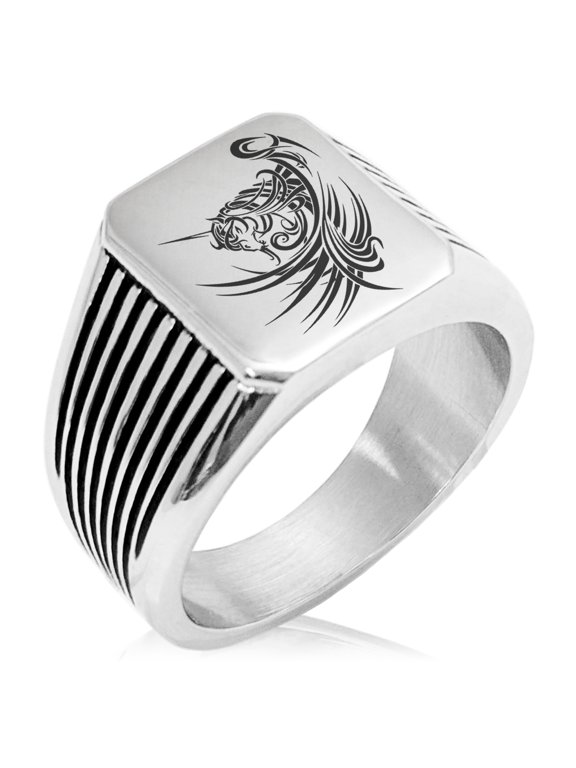 Stainless Steel Almighty Alicorn Needle Stripe Pattern Biker Style Polished Ring