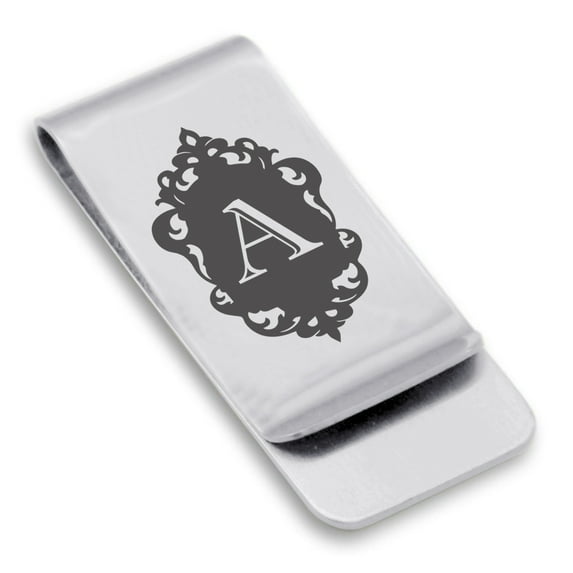Stainless Steel Alphabet Letter A initial Classic Slim Money Clip Credit Card Holder