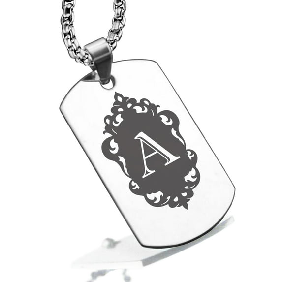 Stainless Steel Alphabet Letter A initial Dog Tag Pendant Necklace
