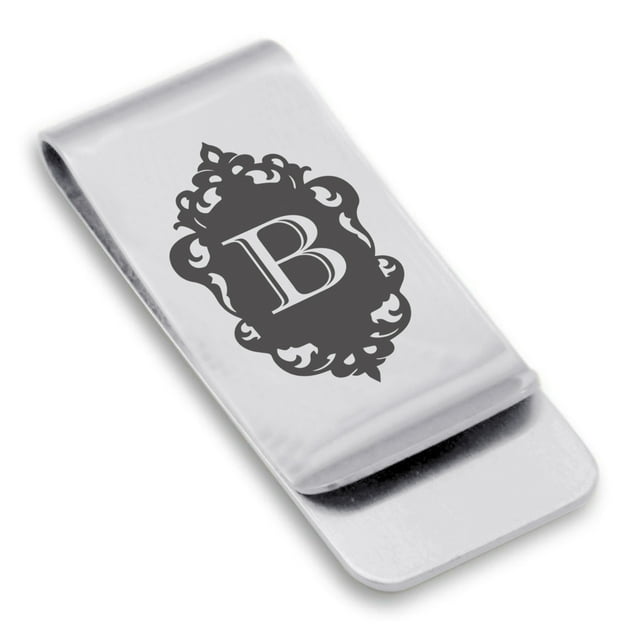 Stainless Steel Alphabet Letter B initial Classic Slim Money Clip Credit Card Holder