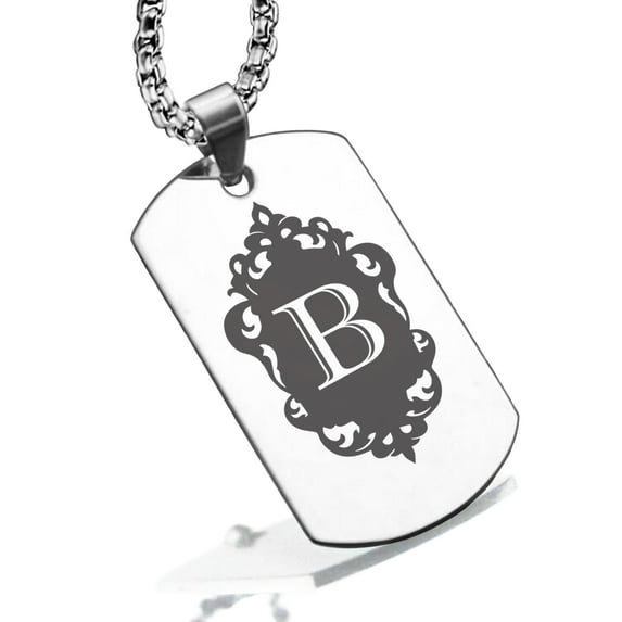 Stainless Steel Alphabet Letter B initial Dog Tag Pendant Necklace