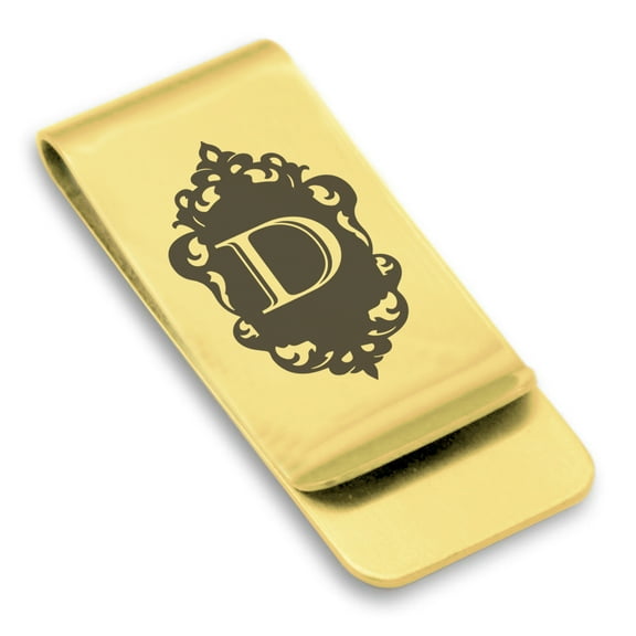 Stainless Steel Alphabet Letter D initial Classic Slim Money Clip Credit Card Holder