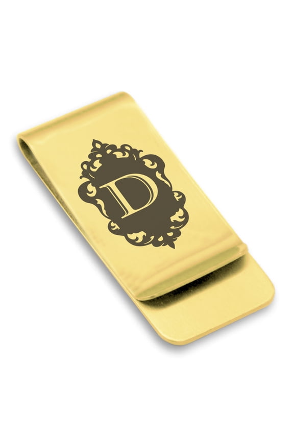Stainless Steel Alphabet Letter D initial Classic Slim Money Clip Credit Card Holder
