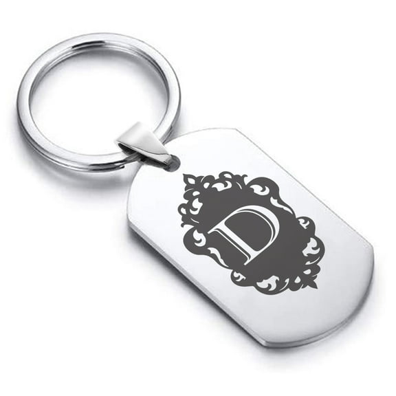 Stainless Steel Alphabet Letter D initial Dog Tag Keychain Circle Ring