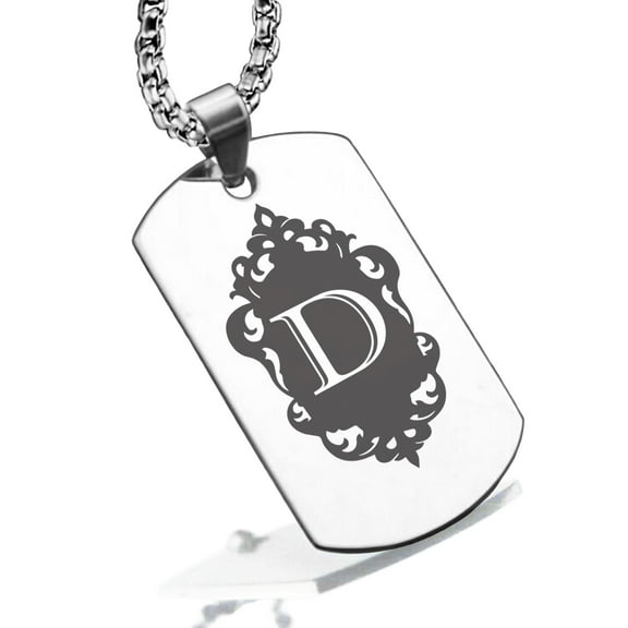 Stainless Steel Alphabet Letter D initial Dog Tag Pendant Necklace