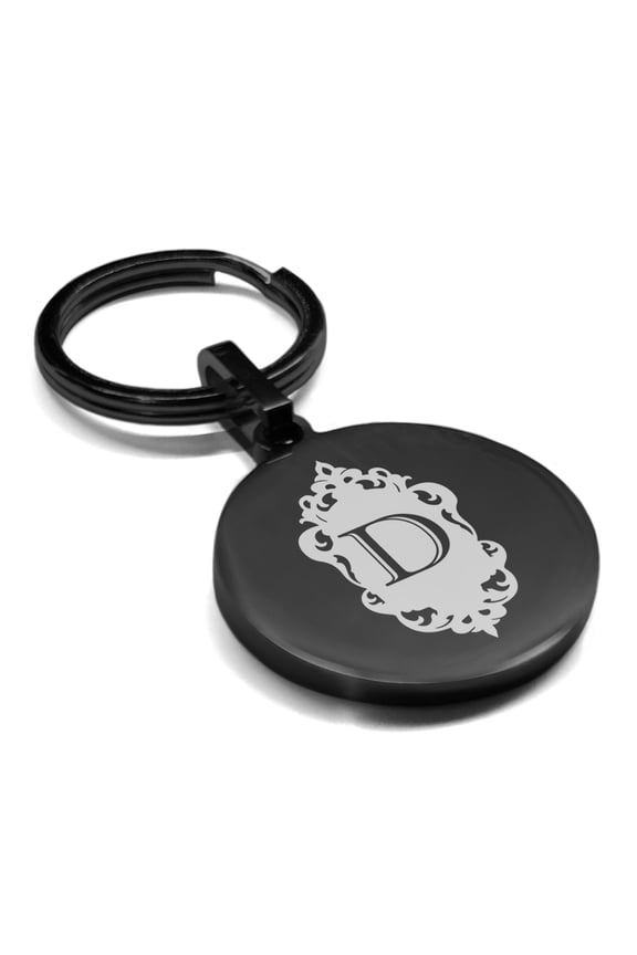 Stainless Steel Alphabet Letter D initial Round Medallion Keychain Circle Ring