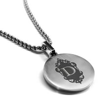 Stainless Steel Alphabet Letter D initial Round Medallion Pendant Necklace