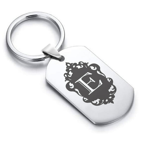 Stainless Steel Alphabet Letter E initial Dog Tag Keychain Circle Ring