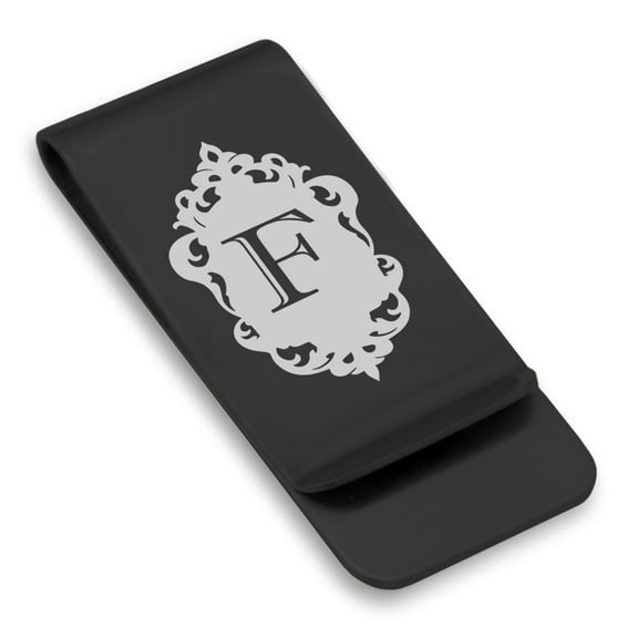 Stainless Steel Alphabet Letter F initial Classic Slim Money Clip Credit Card Holder