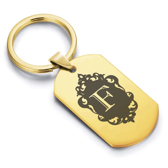 Stainless Steel Alphabet Letter F initial Dog Tag Keychain Circle Ring