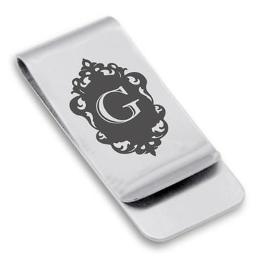Stainless Steel Alphabet Letter G initial Classic Slim Money Clip Credit Card Holder