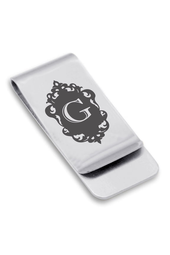 Stainless Steel Alphabet Letter G initial Classic Slim Money Clip Credit Card Holder