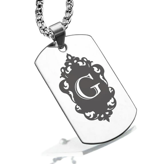 Stainless Steel Alphabet Letter G initial Dog Tag Pendant Necklace
