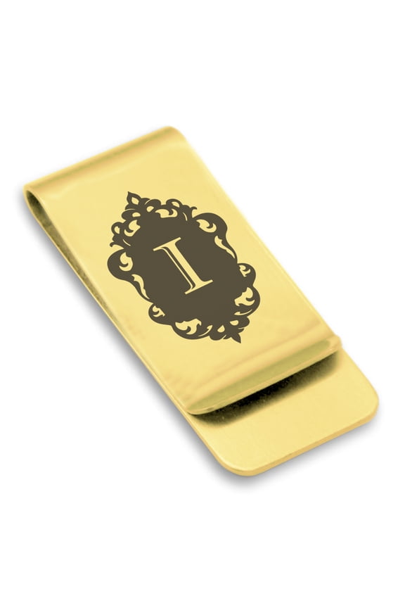 Stainless Steel Alphabet Letter I initial Classic Slim Money Clip Credit Card Holder