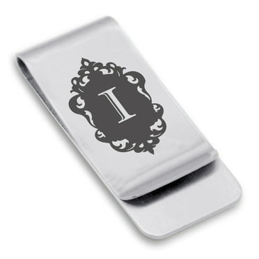 Stainless Steel Alphabet Letter I initial Classic Slim Money Clip Credit Card Holder