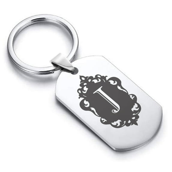 Stainless Steel Alphabet Letter J initial Dog Tag Keychain Circle Ring