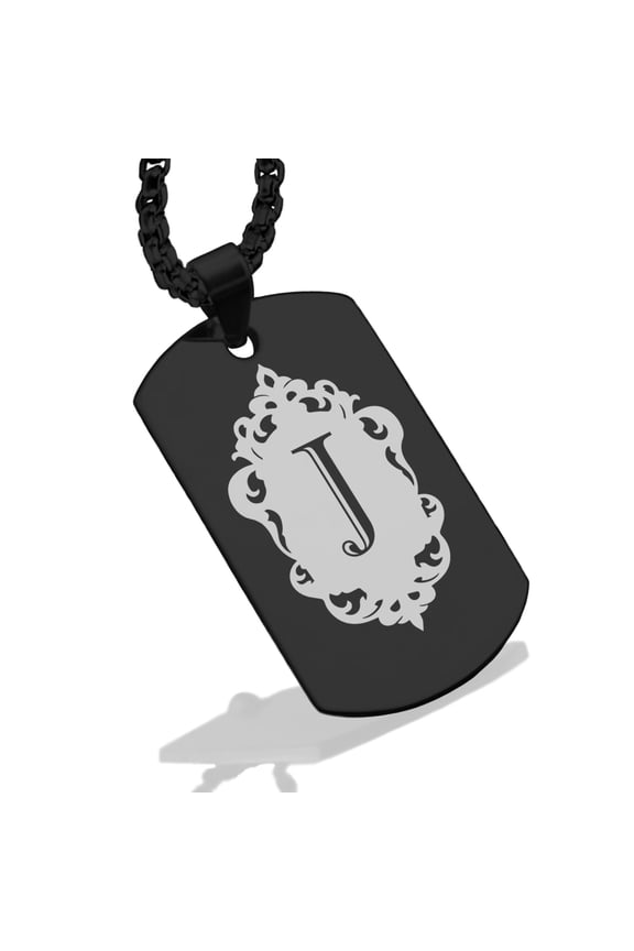 Stainless Steel Alphabet Letter J initial Dog Tag Pendant Necklace
