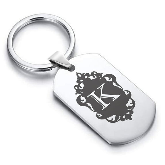 Stainless Steel Alphabet Letter K initial Dog Tag Keychain Circle Ring
