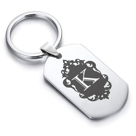 Stainless Steel Alphabet Letter K initial Dog Tag Keychain Circle Ring
