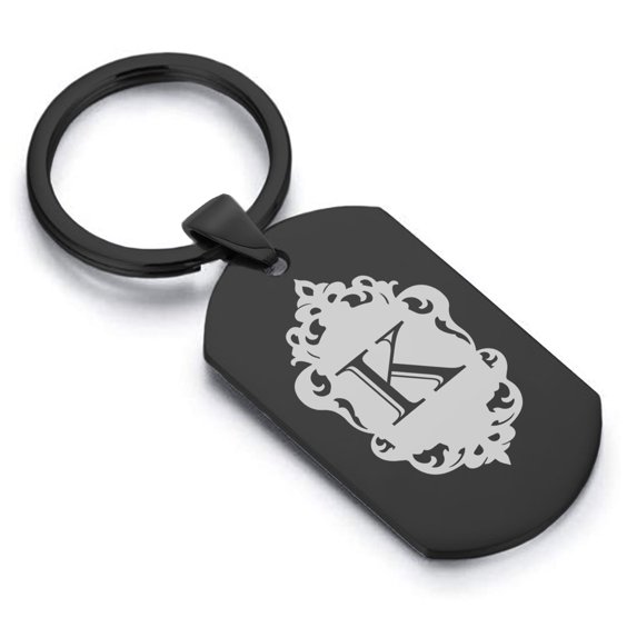 Stainless Steel Alphabet Letter K initial Dog Tag Keychain Circle Ring