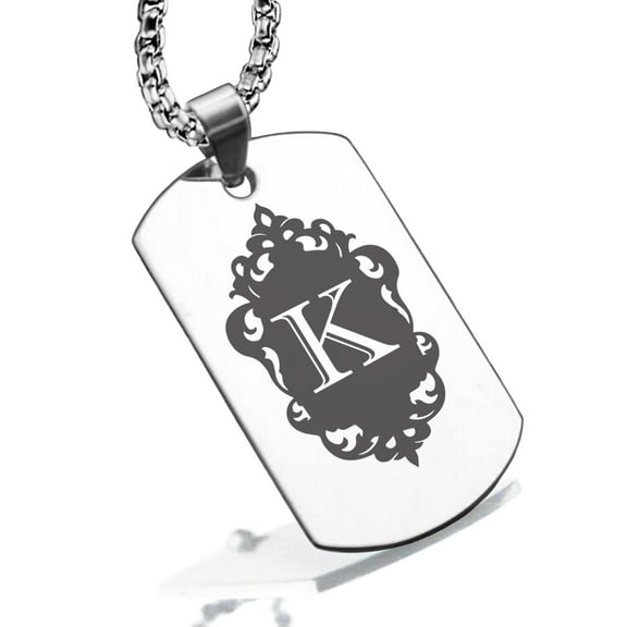 Stainless Steel Alphabet Letter K initial Dog Tag Pendant Necklace