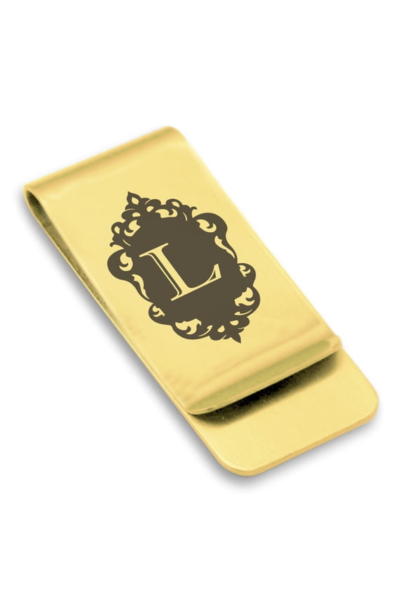 Stainless Steel Alphabet Letter L initial Classic Slim Money Clip Credit Card Holder