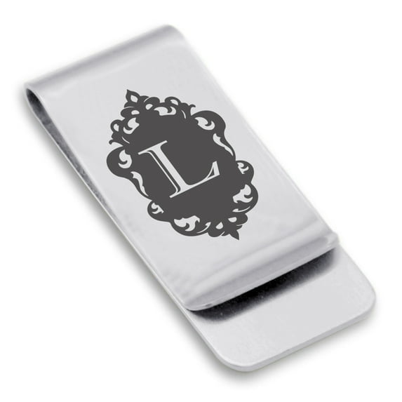 Stainless Steel Alphabet Letter L initial Classic Slim Money Clip Credit Card Holder