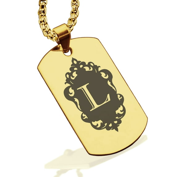 Stainless Steel Alphabet Letter L initial Dog Tag Pendant Necklace