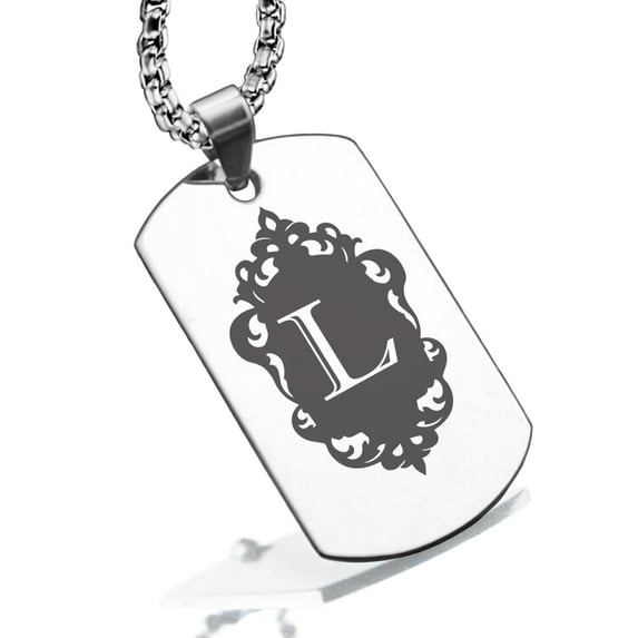 Stainless Steel Alphabet Letter L initial Dog Tag Pendant Necklace