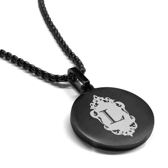 Stainless Steel Alphabet Letter L initial Round Medallion Pendant Necklace