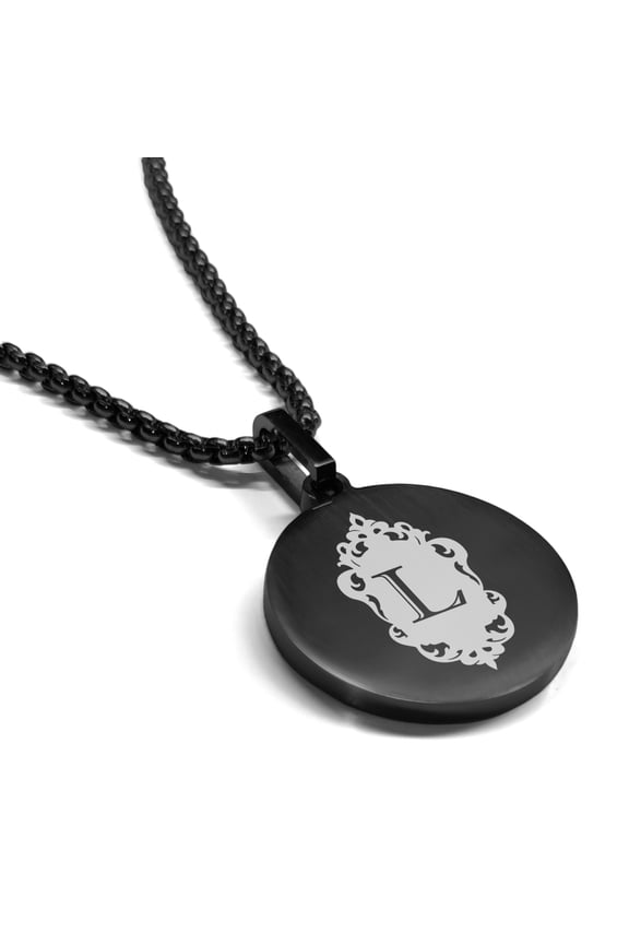 Stainless Steel Alphabet Letter L initial Round Medallion Pendant Necklace