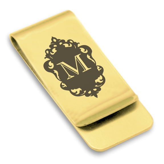Stainless Steel Alphabet Letter M initial Classic Slim Money Clip Credit Card Holder