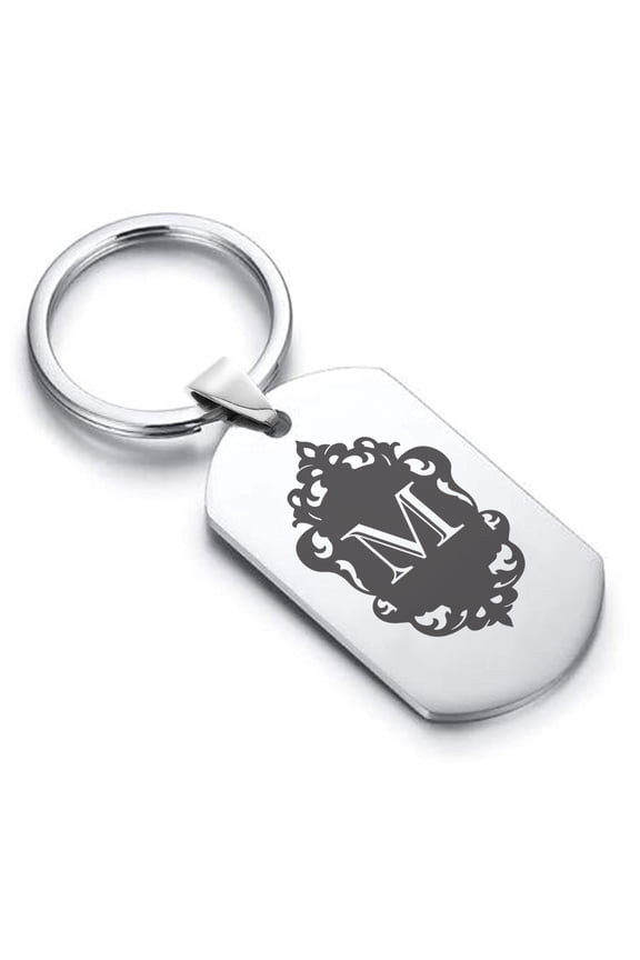Stainless Steel Alphabet Letter M initial Dog Tag Keychain Circle Ring