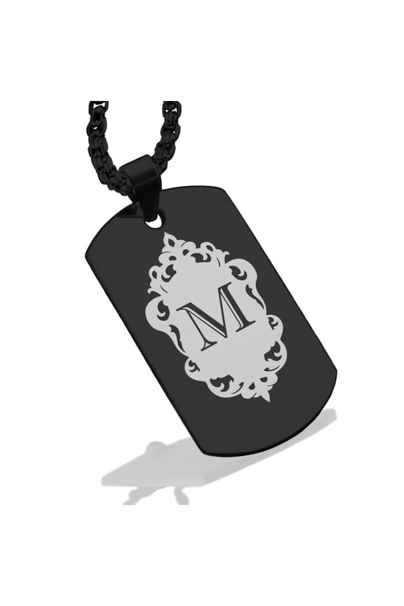 Stainless Steel Alphabet Letter M initial Dog Tag Pendant Necklace