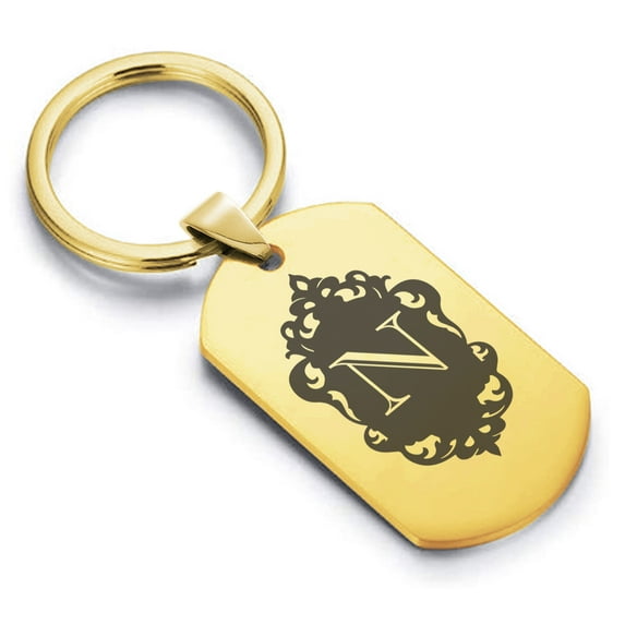 Stainless Steel Alphabet Letter N initial Dog Tag Keychain Circle Ring