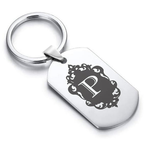 Stainless Steel Alphabet Letter P initial Dog Tag Keychain Circle Ring
