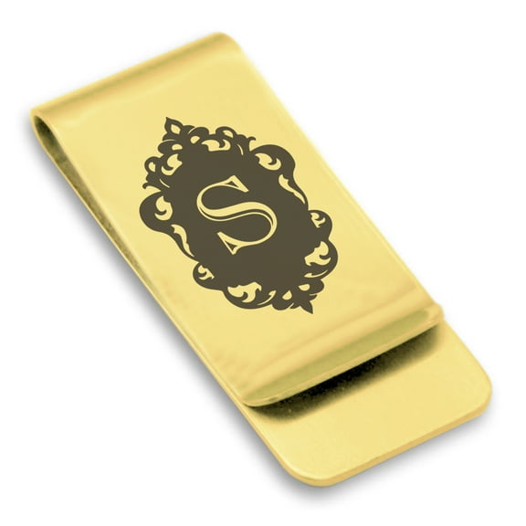Stainless Steel Alphabet Letter S initial Classic Slim Money Clip Credit Card Holder