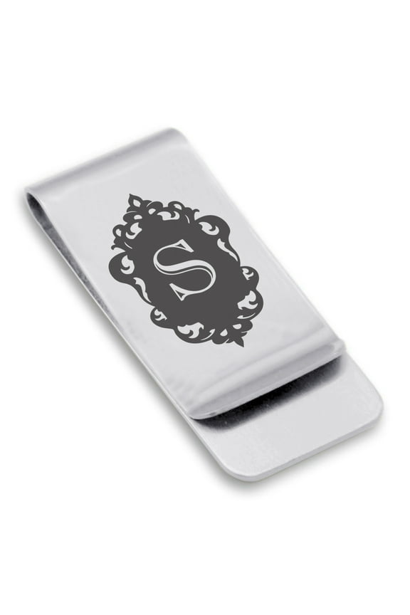 Stainless Steel Alphabet Letter S initial Classic Slim Money Clip Credit Card Holder