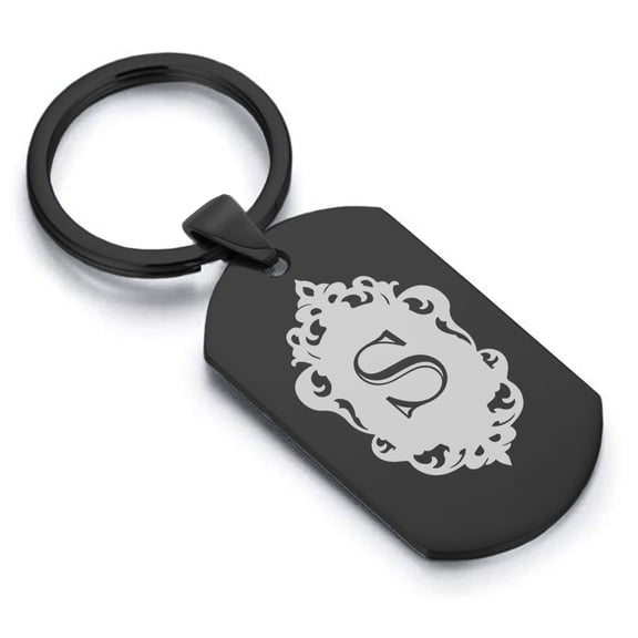 Stainless Steel Alphabet Letter S initial Dog Tag Keychain Circle Ring