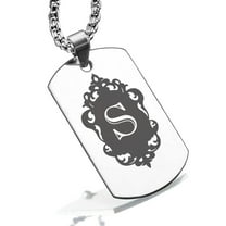 Stainless Steel Alphabet Letter S initial Dog Tag Pendant Necklace