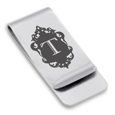 Stainless Steel Alphabet Letter T initial Classic Slim Money Clip Credit Card Holder