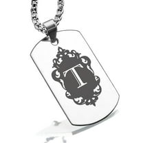 Stainless Steel Alphabet Letter T initial Dog Tag Pendant Necklace