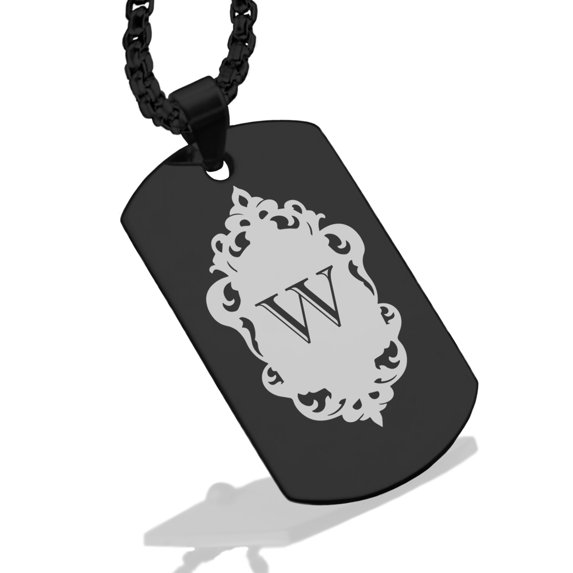 Stainless Steel Alphabet Letter W initial Dog Tag Pendant Necklace