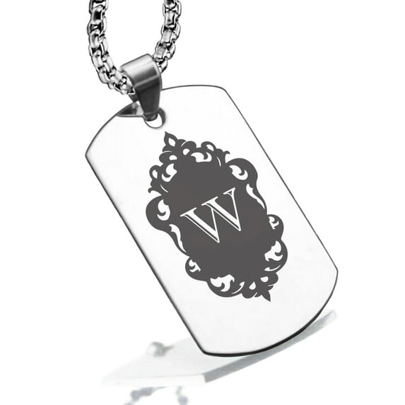 Stainless Steel Alphabet Letter W initial Dog Tag Pendant Necklace