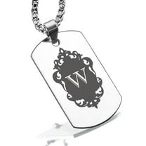 Stainless Steel Alphabet Letter W initial Dog Tag Pendant Necklace