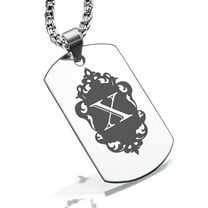 Stainless Steel Alphabet Letter X initial Dog Tag Pendant Necklace